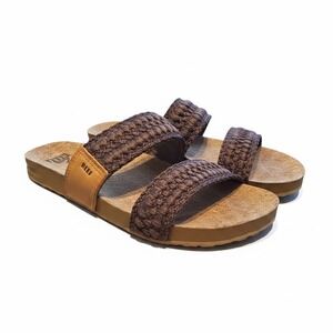 Reef Cushion Vista Thread Brown Woven Cork Slide Sandals Womens 8 CI3973